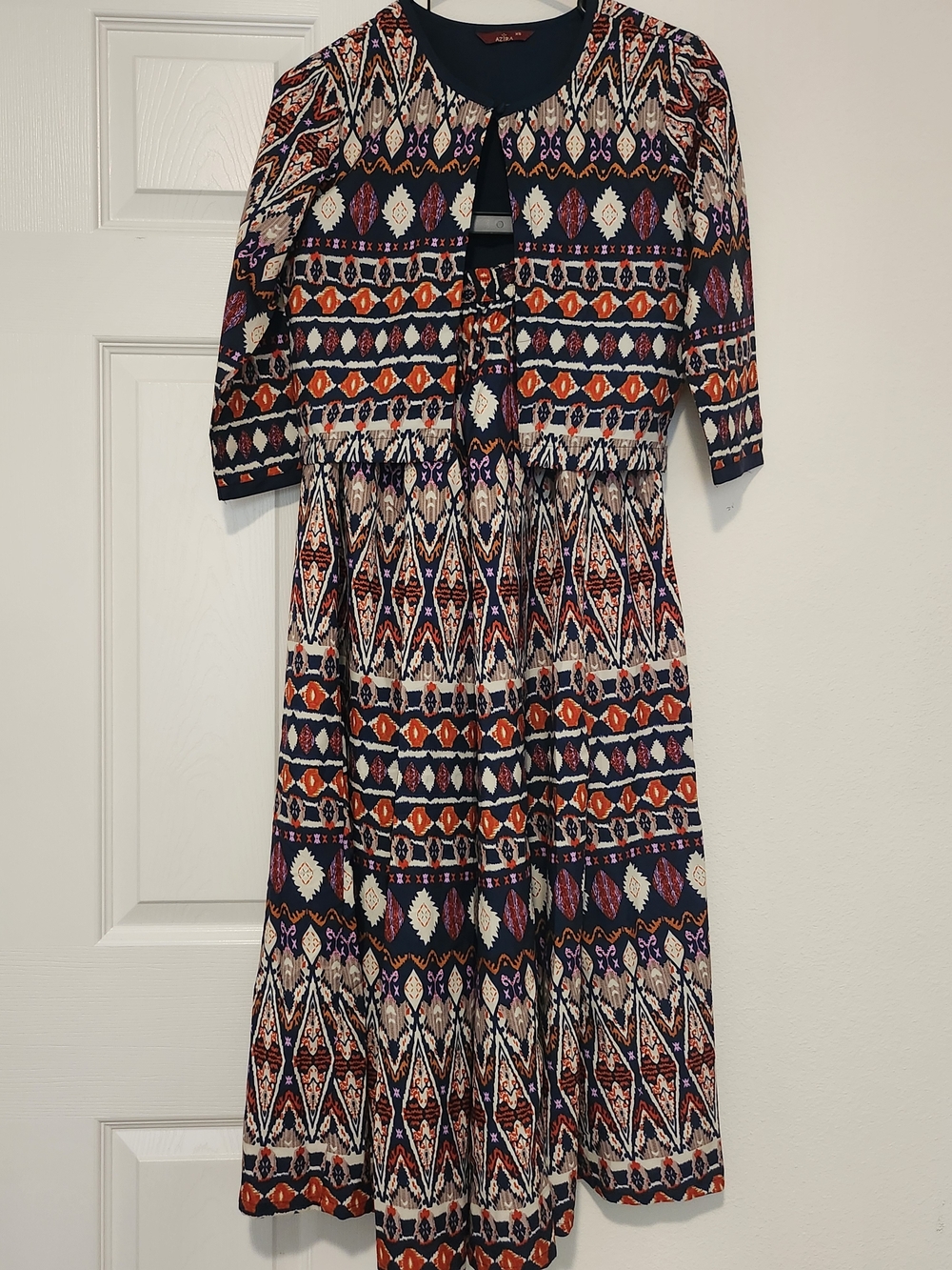 Azira Boho Geometric Print 2-Piece Wide Leg Palazzo Pant & Cropped Jacket Set - Picture 1 of 7